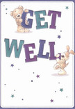 Cheerful and uplifting, this get well card channels the lively spirit of Castelnau's riverside community, offering hope and comfort with every playful line. Two adorable friends-a bear with a gentle smile and a puppy with floppy ears-cooperate joyfully, balancing and holding oversized, colourful letters that spell out 'Get Well.' The text's purple and teal hues shine brightly against a soft cream and white backdrop, much like sunlight filtering through Castelnau's historic lanes. Scattered stars shimmer in tender shades of blue and violet, infusing the scene with a sense of wonder and the promise of brighter days ahead. The furry details of both animals are rendered so tenderly, you can almost imagine their reassuring embrace, reminiscent of the tactile comfort in fresh-cut flowers from a trusted Castelnau florist. The overall composition carries not just healing wishes, but an emotional warmth that feels uniquely local-an ideal gesture for brightening a friend or neighbour's recovery and reminding them they're cared for within the Castelnau community.